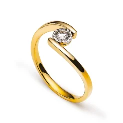 Solitär Ring Gelbgold 750, Brillant 0.18ct. Fassung Weissgold 750, Trumiracle 0.50ct.