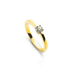 Solitär Ring 4-Griff-Fassung Gelbgold 750, Brillanten 0.10ct. Fassung Weissgold 750