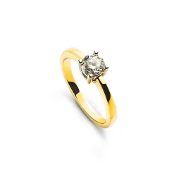 Solitär Ring 4-Griff-Fassung Gelbgold 750, Brillanten 0.50ct. Fassung Weissgold 750