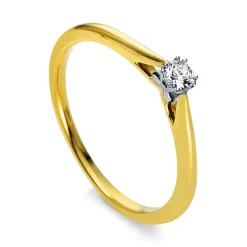 Solitär Ring 750/18K Weissgold/Gelbgold/Platin 950 Diamant 0.1ct.