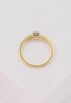 Solitär Ring Zargen-Fassung Gelbgold 750, Brillanten 0.15ct. Fassung Weissgold 750 (56)