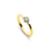 Solitär Ring Zargen-Fassung Gelbgold 750, Brillanten 0.10ct. Fassung Weissgold 750 (52)