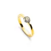 Solitär Ring Zargen-Fassung Gelbgold 750, Brillanten 0.15ct. Fassung Weissgold 750