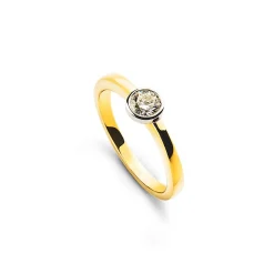 Solitär Ring Zargen-Fassung Gelbgold 750, Brillanten 0.15ct. Fassung Weissgold 750