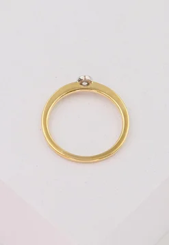 Solitär Ring Zargen-Fassung Gelbgold 750, Brillanten 0.10ct. Fassung Weissgold 750 (52)