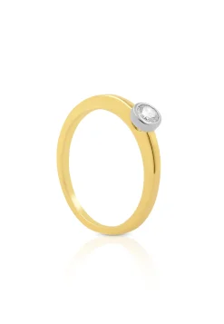 Solitär Ring Zargen-Fassung Gelbgold 750, Brillanten 0.15ct. Fassung Weissgold 750 (56)