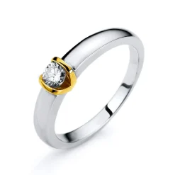 Solitär-Ring 585/14K Weissgold/Gelbgold Diamant 0.18ct.
