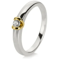 Solitär-Ring 585/14K Weissgold/Gelbgold Diamant 0.11ct.