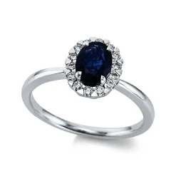 Verlobungsring 750/18K Weissgold Diamant 0.2ct. Safir 1.04ct.