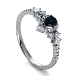 Verlobungsring 585/14K Weissgold Diamant 0.26ct. Safir 0.27ct.